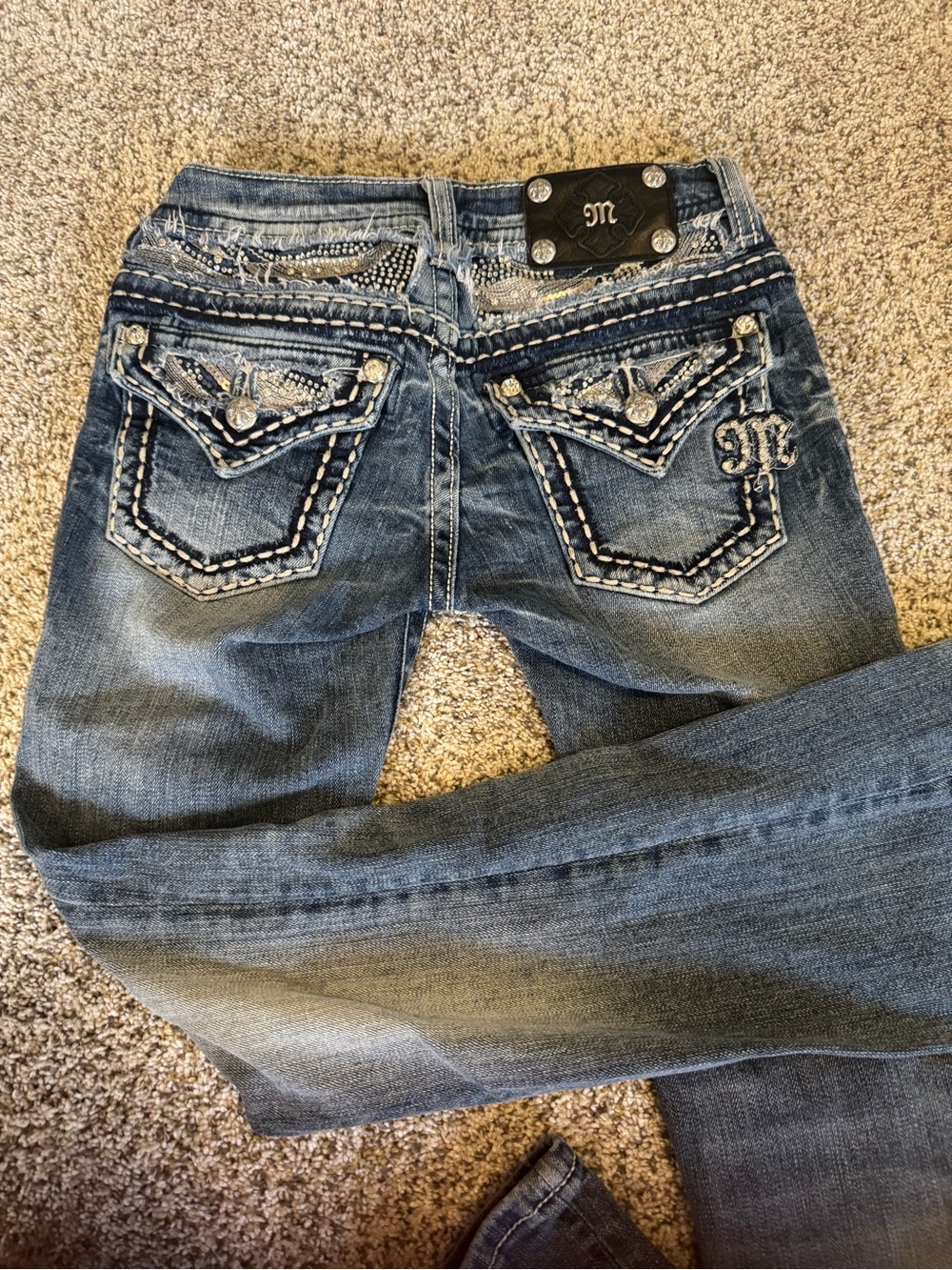 Miss Me Blue Embellished Bootcut Jeans with Contrast Stitching